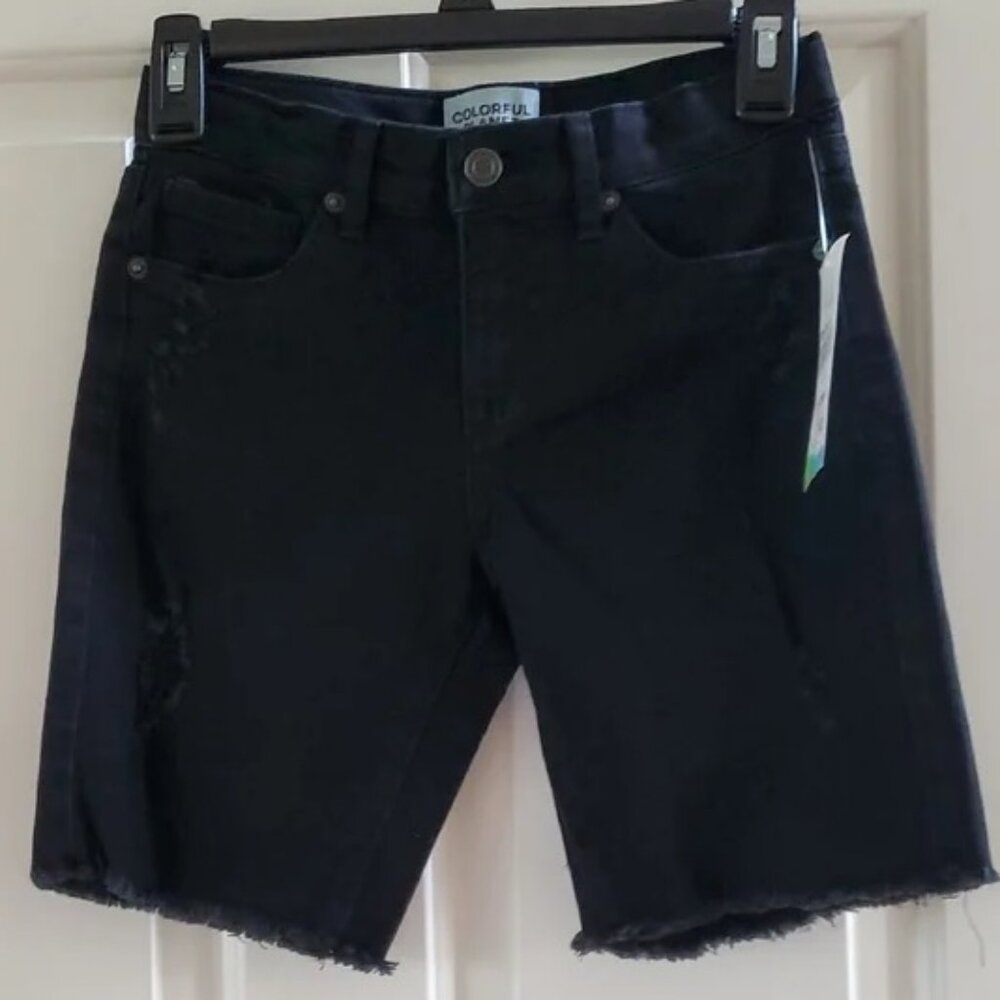 Boys Colorful Planet Black Distressed Denim Shorts Size 10 12 14 16 18 20 NWT